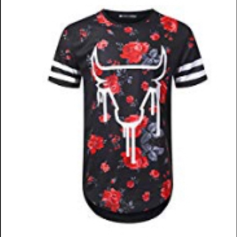 Urban Mens Rose Bulls Floral Longline T-Shirt M